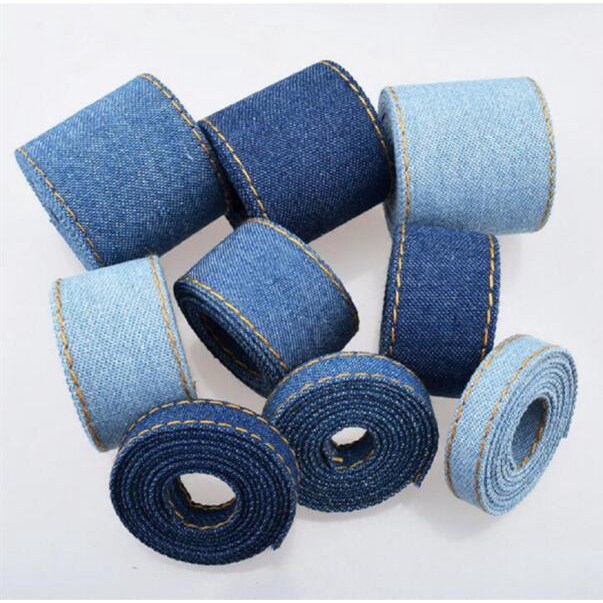 ริบบิ้นยีนส์ประดับริบบิ้น 1 / 2.5 / 4 ซม 5 เมตร