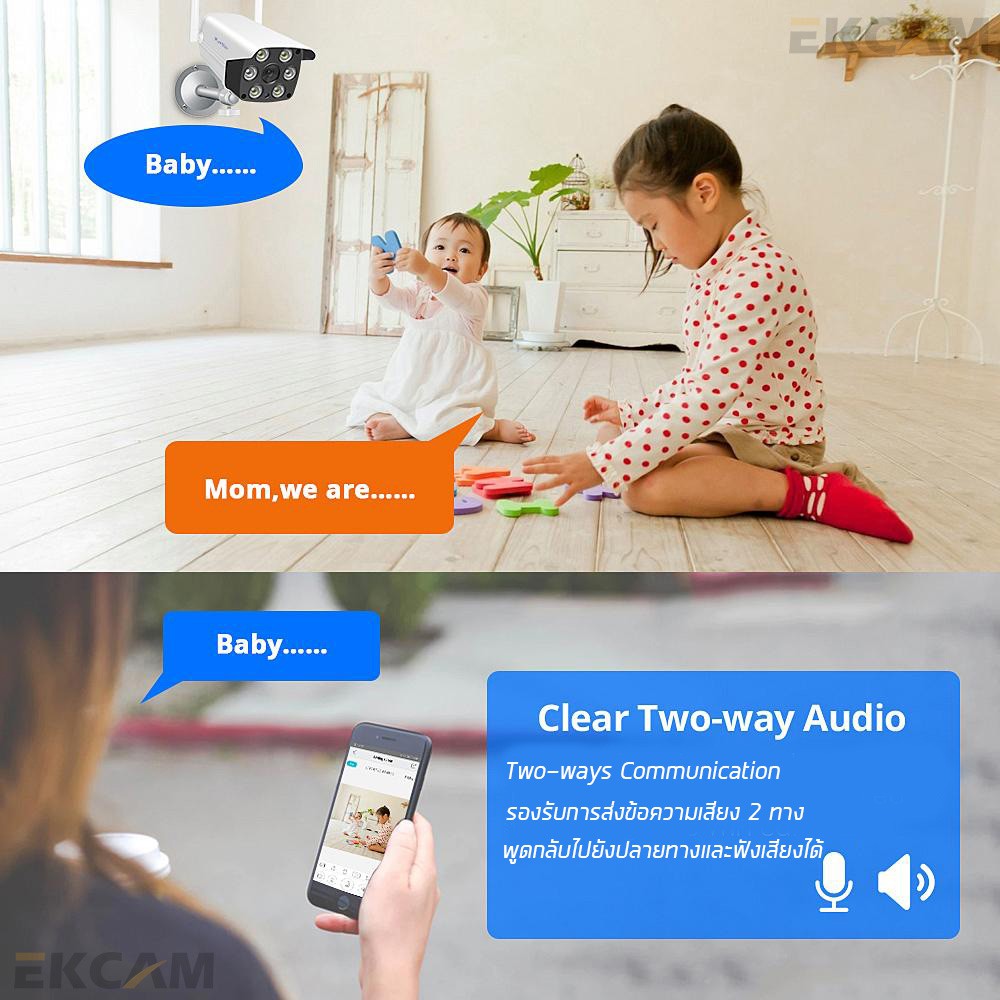 🇹🇭Ekcam กล้องวงจรปิดไร้สาย IPC กลางแจ้ง อกล้องวงจรปิดกลางแจ้ง 2 ล้านพิกเซล พร้อมปลั๊กไฟ IR กันน้ำและกันฝุ่นCCTV Camera