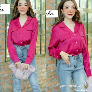 💙 เสื้อเชิ้ตสีพื้นแต่งกระเป๋าคู่ 🍒ทักมาเช็คก่อนน๊าาา