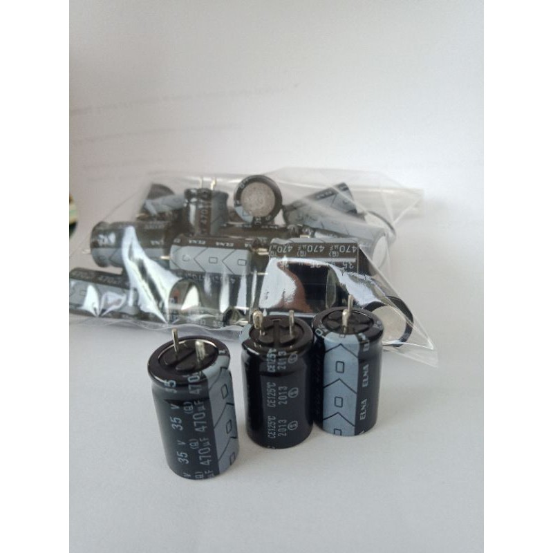 470UF 35V คาปาซิเตอร์ELNAสีดำทนร้อนสูง125C(แพ็ค100ตัว)13x20mmขาตัดสั้นจากโรงงาน,Cแท้ใหม่แกะกล่อง,ตัวเก็บประจุ,C470UF 35V