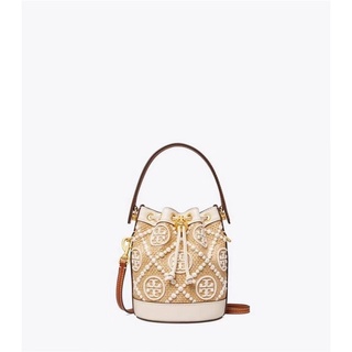 👜NEW ARRIVAL Tory Burch T Monogram Straw Mini Bucket Bag