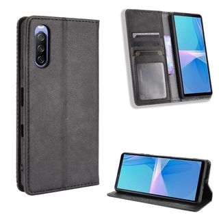 เคสโทรศัพท์หนัง PU ฝาพับแม่เหล็ก พร้อมช่องใส่บัตร สไตล์วินเทจ สําหรับ Sony Xperia 10 III Xperia10 3