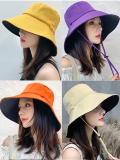 ราคาหมวกบักเก็ต Bucket สีพื้น ใส่ได้ 2 ด้าน หมวกมีเชือกรัดคาง หมวกแฟชั่น(B02)