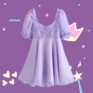 [𝗣𝗥𝗘-𝗢𝗥𝗗𝗘𝗥]💜Purple short dress เดรสกระโปรงฟูฟู ด้านหลังมียางยืดมีซับใน