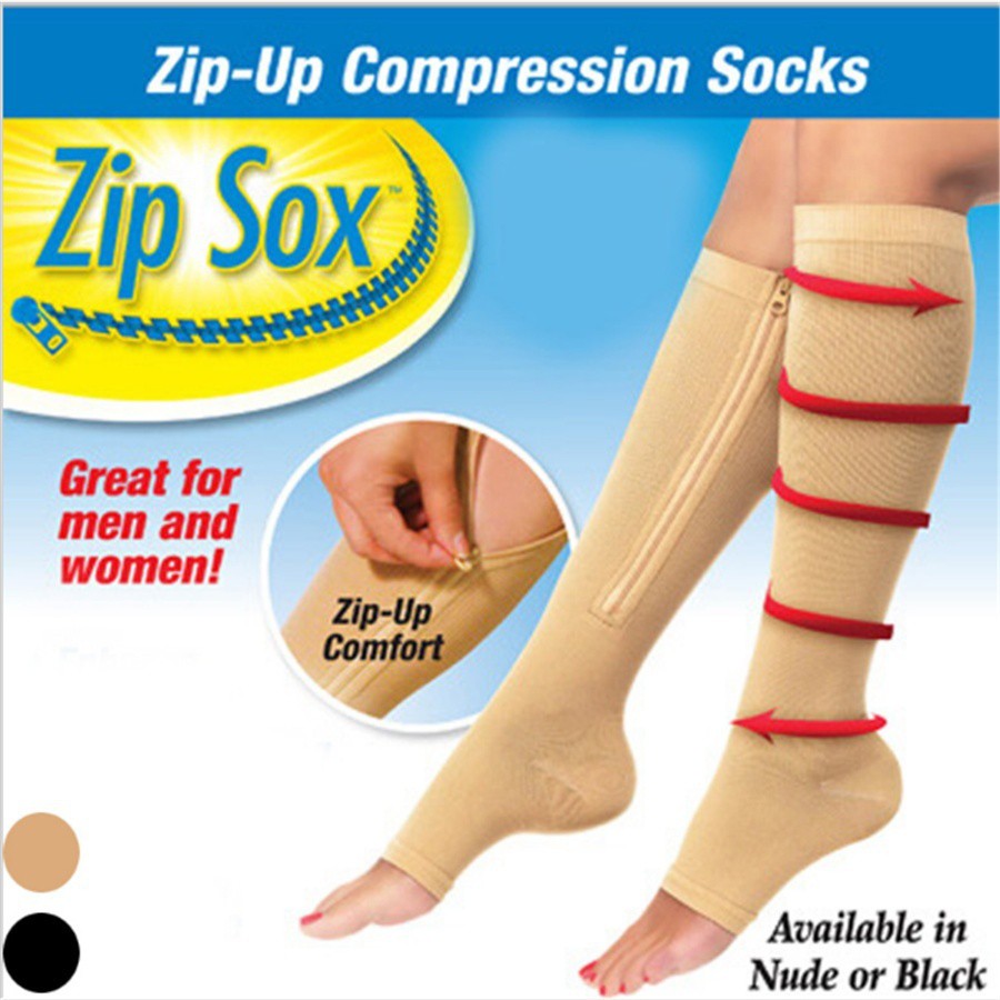 ✨ Ready Stock ✨ ❀Anti-Fatigue Compression ถุงเท้า❀ 1Pair Zip Sox Zipper Socks Zip Leg Support Knee Sox Open Toe Sock