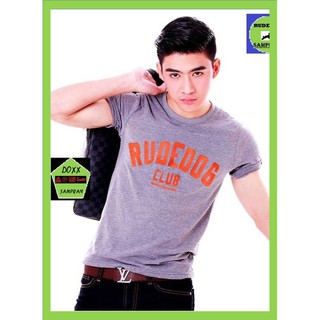 rudedog เสื้อคอกลม ชาย หญิง  รุ่น crack สีเทาอ่อน