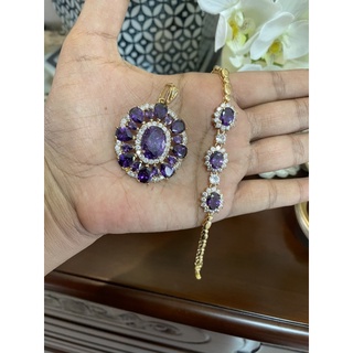 (Sale!!)ชุดพลอยม่วงอเมทิส จี้พร้อมข้อมือพลอยล้อมเพชร สวยๆ (ชุดสุดท้ายพร้อมส่ง)💥💥