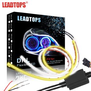 LEADTOPS 2PCS DRL 30 60 ซม. ไฟวิ่งกลางวันแบบยืดหยุ่น Soft Tube Guide รถ LED Strip สีแดงสีขาวไฟเลี้ยวสีเหลืองกันน้ำ