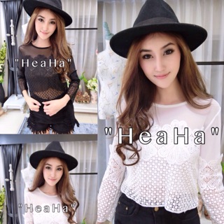 พร้อมส่ง   New" เสื้อแขนยาวลูกไม้+ตาข่ายเนื้อดีมากๆๆ วานสวยมากๆๆบอกได้คำเดียว ห้ามพลาดจ้าทรงใส่สบายๆ