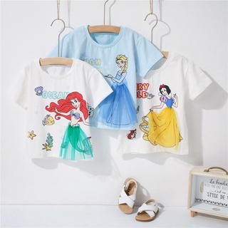 เสื้อยืดแขนสั้น ผ้าตาข่าย พิมพ์ลาย Disney Princess Mermaid น่ารัก แบบสร้างสรรค์ สําหรับเด็กผู้หญิง