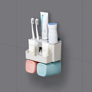 ชุดใส่แปรงสีฟันพร้อมที่บีบยาสีฟัน+ แก้วน้ำ Toothpaste Dispenser Set Toothbrush Holder Set