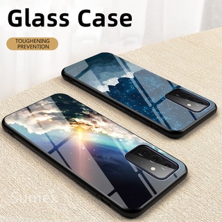 เคสโทรศัพท์กระจกเทมเปอร์สตาร์รี่สกายสำหรับ ซัมซุงกาแล็กซี Samsung Galaxy A72 A52 A52S A 72 52 GalaxyA52 SamsungA72 SamsungA52 SM-A525F SM-A526B SM-A725F SM-A726B 4G 5G ฝาหลังแบบแข็งกันกระแทก, ปลอกสีสันสดใสป้องกันรอยขีดข่วน, เคสมือถือลายพระจันทร์และดาวสวยๆ