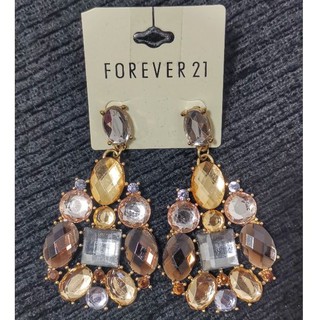 ต่างหูระย้าสีน้ำตาลพลอยประดับ​ Forever21