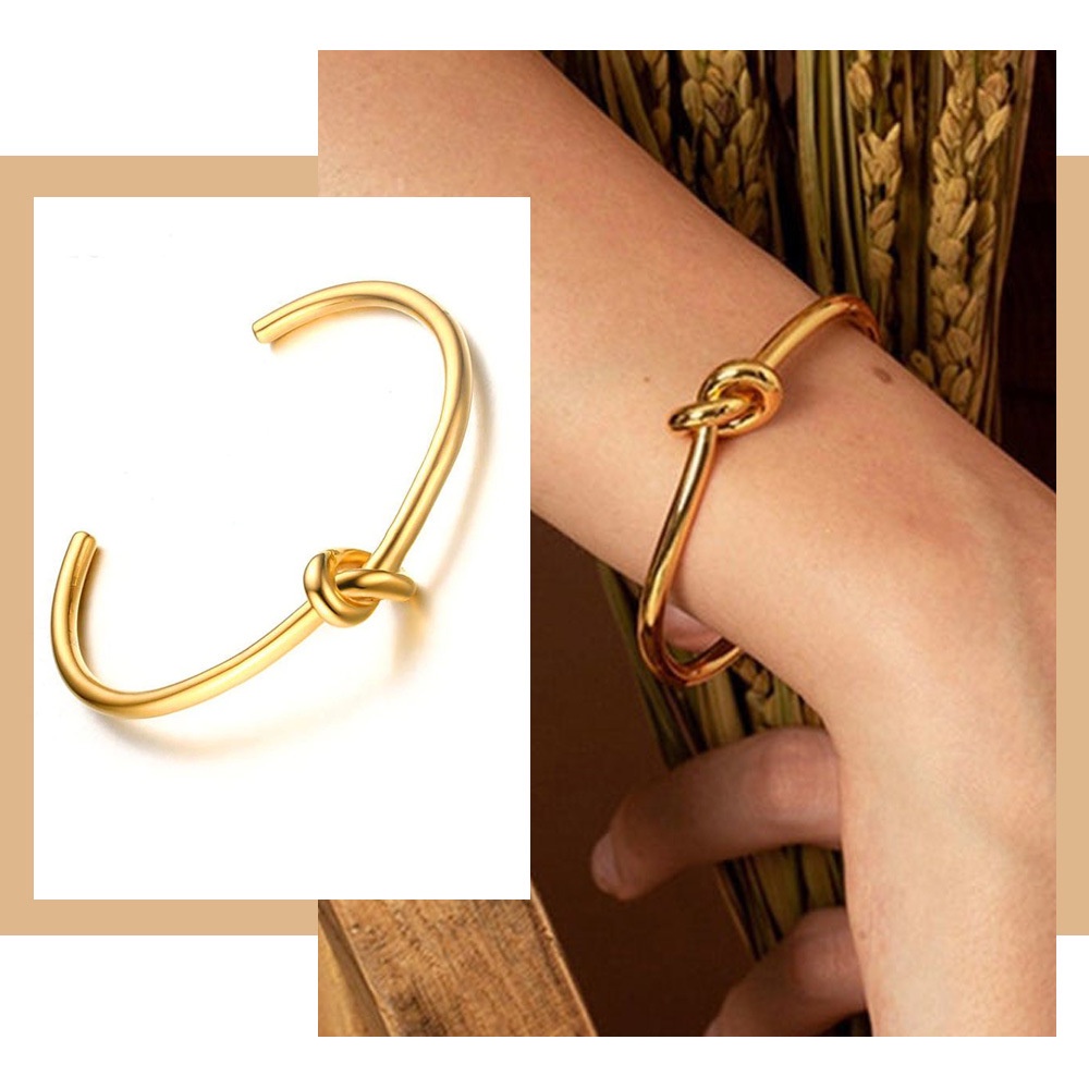 ใหม่ สร้อยข้อมือไทเทเนียมเหล็ก ทอง 18K ผูกปม สําหรับผู้หญิง