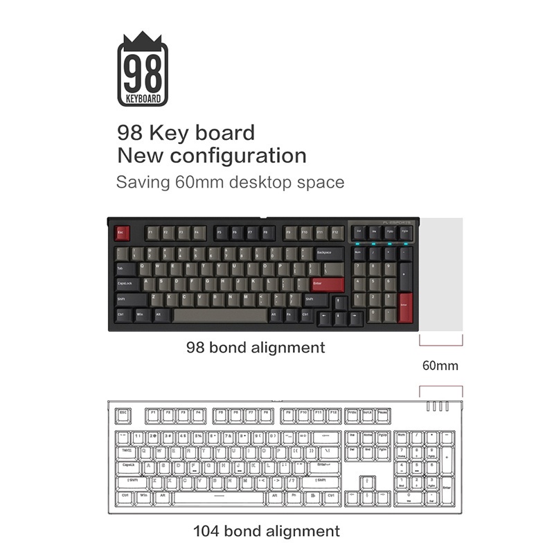 FlEsports Fl980 คีย์บอร์ด 98 ปุ่มสวิทช์ Pbt Rgb แป้นพิมพ์แบบใช้สาย ...