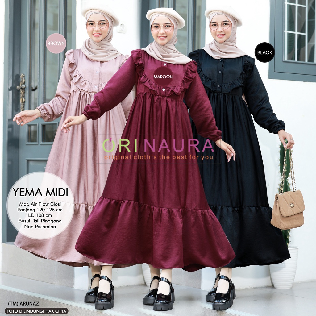 Yema เดรสมิดิสวยๆ gamis พรีเมี่ยมดั้งเดิม โดย ori naura