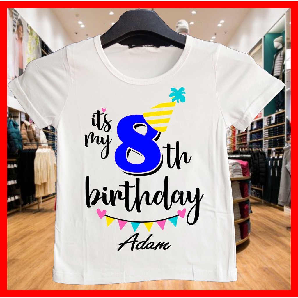 Boy Birthday 8th, 9th, 10th, 11, 12th, 13th T Shirt / เขียนชื่อฟรี / พิมพ์เสื้อผ้าวันเกิดสําหรับเด็ก