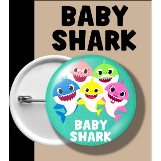 เข็มกลัดกลม เบบี้ ชาร์ค BABY SHARK พื้นเขียว หมู่