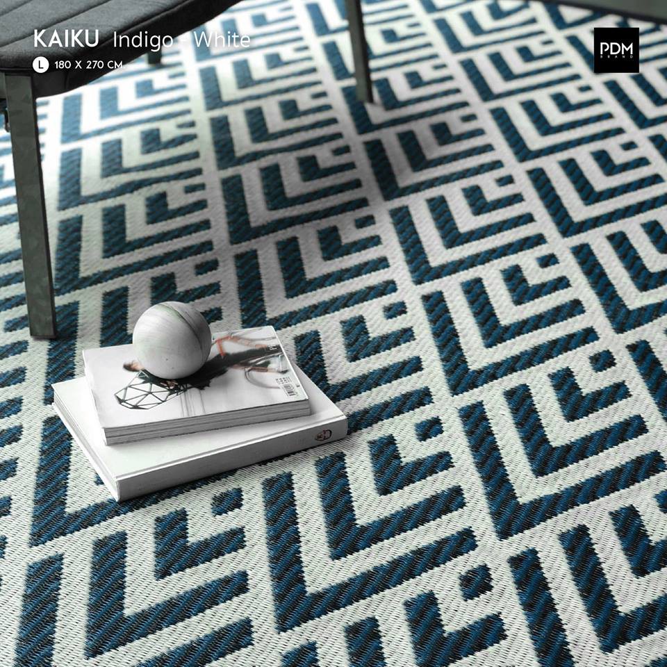 PDM เสื่ออเนกประสงค์ ลาย Kaiku (Indigo-White) Size L 180 x 270 cm