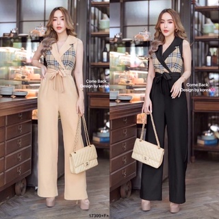 Jumpsuit จั้มสูทขายาว แขนกุด คอปก อกแต่งลาย BBR ทรงเชือกผูกเอว งานสุดหรู ทรงเข้ารูปสวย งานน่ารักๆดีไซน์เก๋ คอล​ใหม่