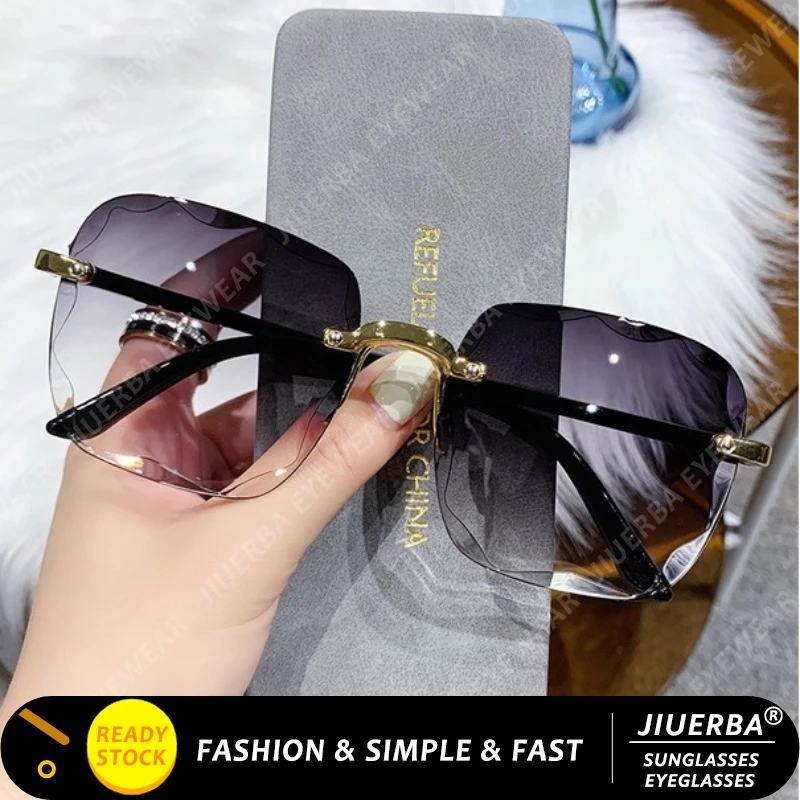 (JIUERBA) ใหม่ แว่นตากันแดด ไล่โทนสี ไม่มีขอบ ป้องกันรังสี UV400 แฟชั่นเรโทร สําหรับผู้หญิง