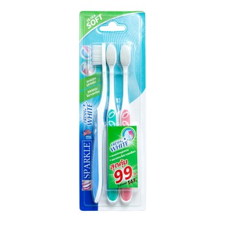 SPARKLE แปรงสีฟัน สปาร์คเคิล รุ่นFRESH WHITE TOOTHBRUSH(3ชิ้น/แพ็ค)ฟันขาวสะอาดไม่บาดเหงือก คละสี ฟ้า ชมพู ม่วง เขียว