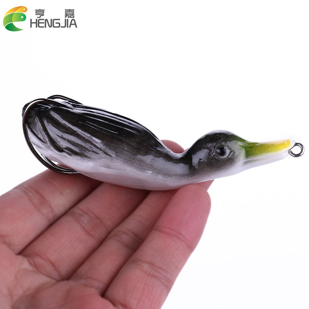 HENGJIA เป็ดเหยื่ออ่อน 105 มม.18.5g ตกปลา Lure Topwater Wobbler กบ Swimbait เบ็ดคู่ / Umpan Katak Itik Pancing Ikan Toman Haruan