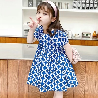 nana 💕พร้อมส่ง💕ชุดเด็กผู้หญิง ชุดเดรสพิมพ์ลายกากบาทสําหรับเด็กผู้หญิง2120170