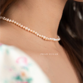 สร้อยคอมุกแท้ทรงรีกลม - Button Shape Fresh Water Pearl Necklace (ไข่มุกแท้-เรือนสร้อยเงินแท้)