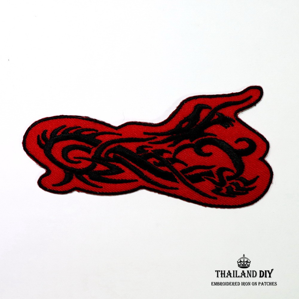 [ ตัวรีดติดเสื้อ ลายสัก มังกร สีแดง ] Tattoo Dragon Patch งานปัก ลายสัก DIY ตัวรีด เสื้อ กระเป๋า ยีน