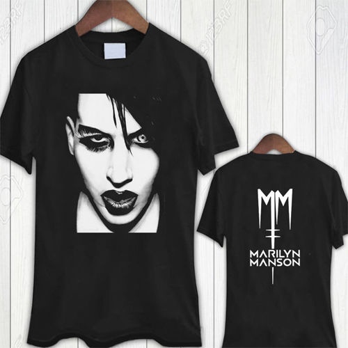 เสื้อยืดครอปเสื้อยืด พิมพ์ลาย Marilyn Manson 2 ด้าน สําหรับผู้ชาย และผู้หญิงS-5XL