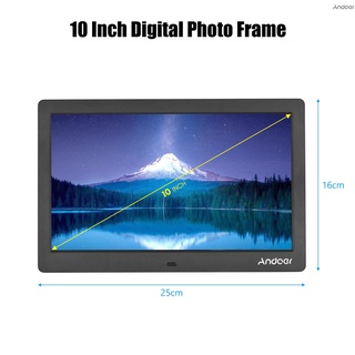 Andoer กรอบรูปดิจิทัล หน้าจอ LCD กว้าง 10 นิ้ว ความละเอียดสูง 1024 * 600 พร้อมเครื่องเล่นวิดีโอ MP3 MP4 ฟังก์ชั่นปฏิทิน นาฬิกา รีโมตคอนโทรล 2.4G