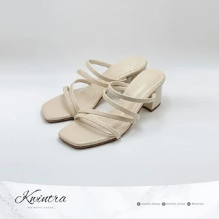 C41 รองเท้าส้นสูง 2.5 นิ้ว สีครีม(เท้าอวบ+1ไซส์) รุ่น"4K High Heels"แบบสวม 4 สายหนังนิ่ม