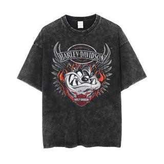 เสื้อยืด พิมพ์ลาย Harley Davidson Tazmania Devil ขนาดใหญ่ | หินล้างทําความสะอาด | เสื้อยืด ลายการ์ตูน | เสื้อยืด ขนาดใหญ