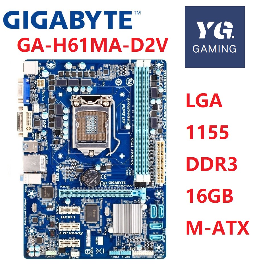 GIGABYTE GA-H61MA-D2V Desktop Motherboard H61 Socket LGA 1155 i3 i5 i7 DDR3 16G uATX Original Used Mainboard H61MA-D2V