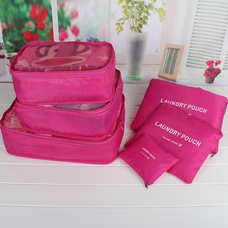 กระเป๋าจัดระเบียบ Bag In Bag เซ็ท 6 ใบ สีชมพูเข้ม