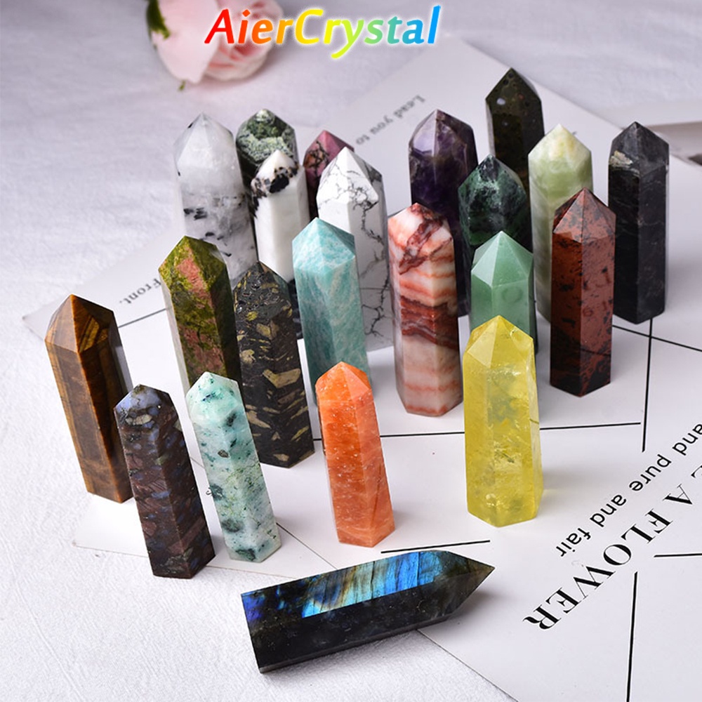 หินธรรมชาติและคริสตัลจุด Wand Witchcraft Rose Quartz Amethyst Mineral Stones Wand งานฝีมือตกแต่งบ้าน