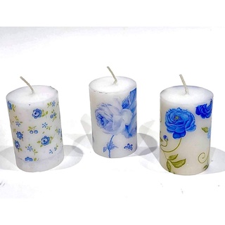 เทียนหอม ลายดอกไม้ สีน้ำเงิล ฟ้า สวยๆ - Handmade scented candle [flower design]