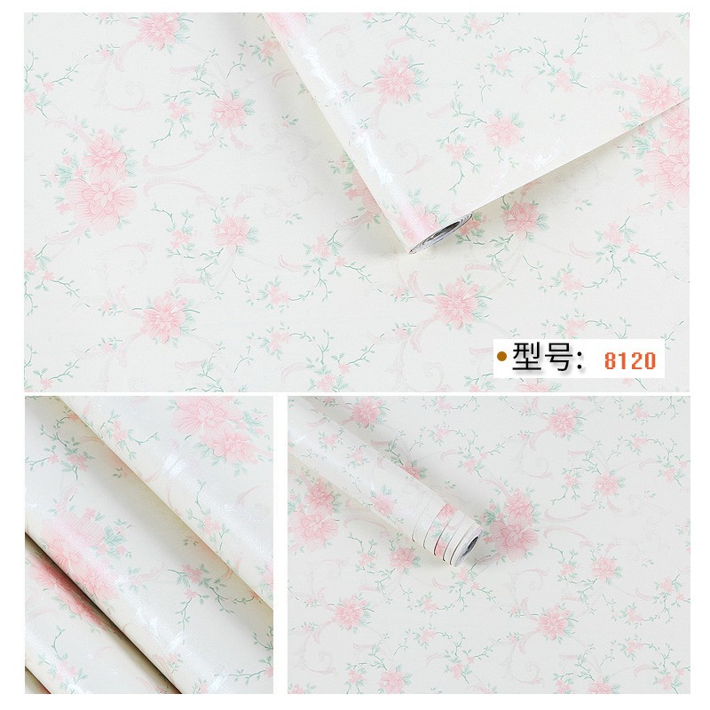 ✅มีบริการเก็บปลายทาง-วอลเปเปอร์ สติ๊กเกอร์ ชนิดมีกาวในตัว ลายดอกชมพูพื้นขาว
