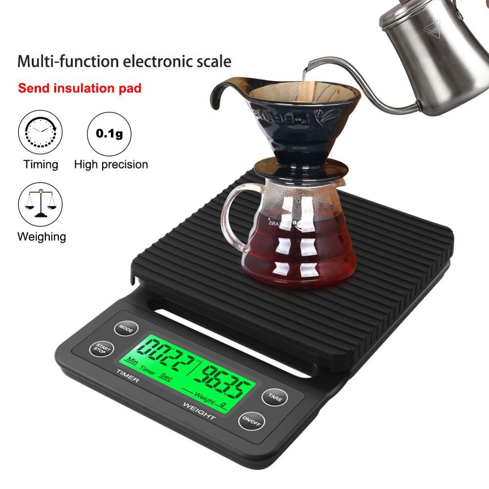เครื่องชั่งกาแฟ 3 กก. / 0.1 กรัมพร้อมตัวตั้งเวลาเครื่องชั่งครัวดิจิตอลอิเล็กทรอนิกส์