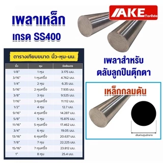 เพลาตัน เหล็ก ขนาด 1นิ้ว ( 25.4 mm. หรือ8หุน ) เพลาเหล็ก เพลากลม เพลาขาว ผิวดิบ เพลาขาวดิบ SS400 จำหน่ายโดย AKE