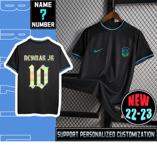 เสื้อกีฬาแขนสั้น ลายทีมชาติฟุตบอล Brazilian 22-23 season ชุดเยือน สีดํา ไซซ์ s-2xl