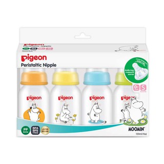 Pigeon ขวดนม PP คอแคบ ขนาด 4 oz./120 ml. ลาย Moomin พร้อมจุกนม Size S (แพ็ค 4 ขวด)