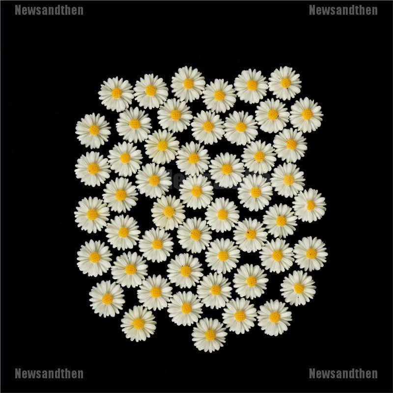 Newsandthen 50 ชิ้นดอกไม้สีขาวเรซิ่น flatback cabochon เครื่องประดับ DIY