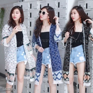 6112 เสื้อคลุมผ้าหางกระรอกพิมพ์ลายกราฟฟิค