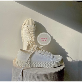 (พร้อมส่ง🇹🇭) MISO.BRAND รองเท้าผ้าสไตล์วินเทจ 1970s แบรนด์ของที่ร้านเอง แถมเชือก 2 สี 2 คู่ รุ่น biscuit - สีขาว