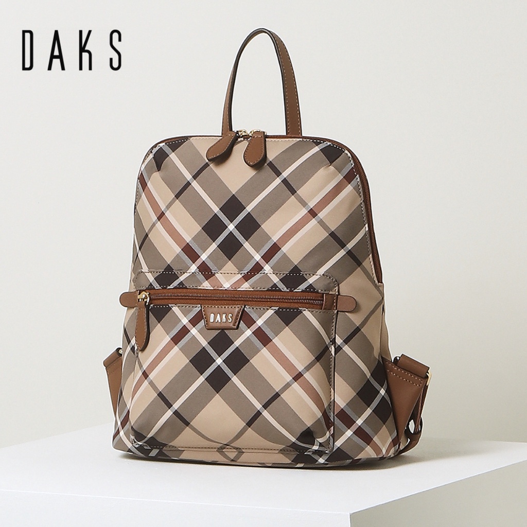 [DAKS] Brown Check Backpack Jacquard Fabric Daily Bag Luxury Backpack/จากโซล เกาหลีใต้