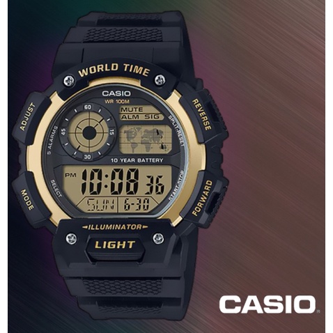 นาฬิกา Casio  รุ่น AE-1400WH-9A นาฬิกาข้อมือผู้ชาย สายเรซิ่นสีดำ /ทอง - มั่นใจ ของแท้ 100% ประกันศูนย์ CMG 1 ปีเต็ม