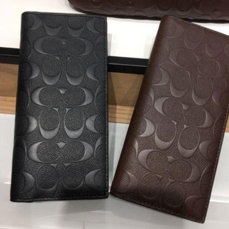 คลาสสิก COACH คลิปยาวสำหรับผู้ชาย 75365 นูนหนังวัวยาวซิปกระเป๋าสตางค์ผู้ชาย หนังแท้ป้องกันรอยขีดข่วน คลิปเงินหลายผู้ถือบัตร เปลี่ยนกระเป๋าเงินผู้ชาย