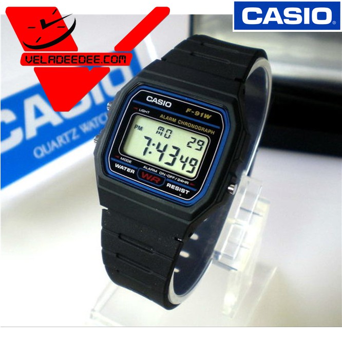 Casio Standard F-91W นาฬิกาข้อมือผู้ชาย สีดำ สายยาง รุ่น F-91W-1DG - สีดำ
